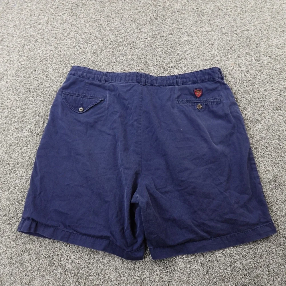 VTG Ralph Lauren Shorts Mens 40 Blue Chino Polo Golf Crest Preppy Pleated Casual